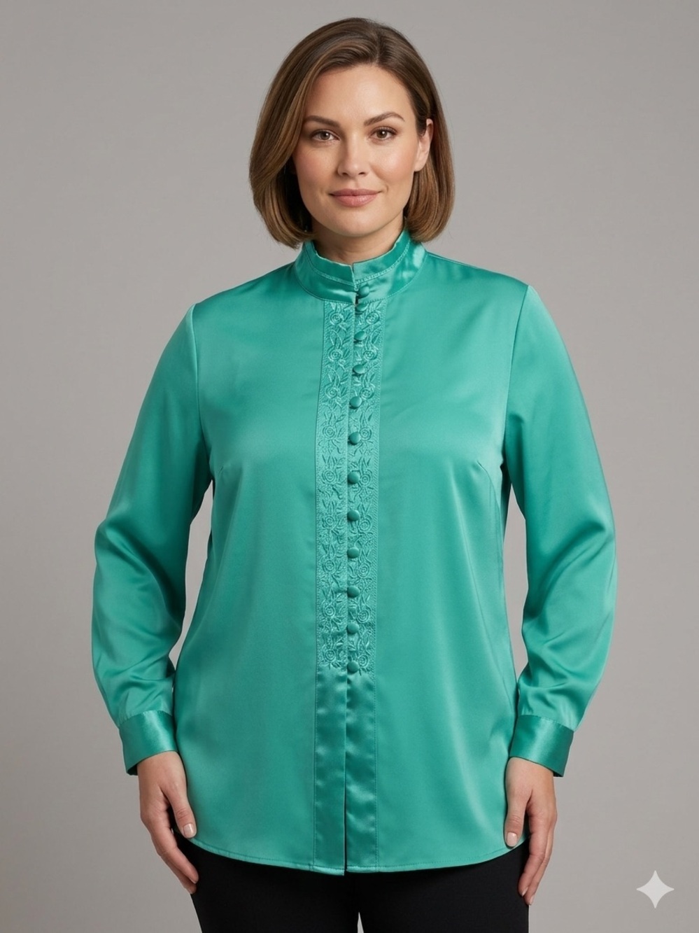 Jessica green Satiny Mandarin Collar Button-Front Blouse size 18 y2k vintage